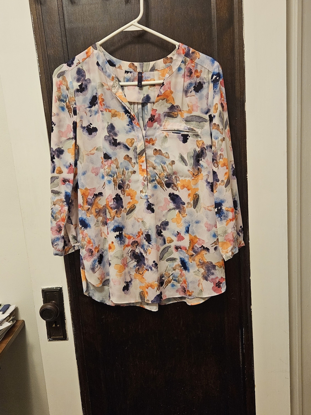 NYDJ White Floral Watercolor Blouse